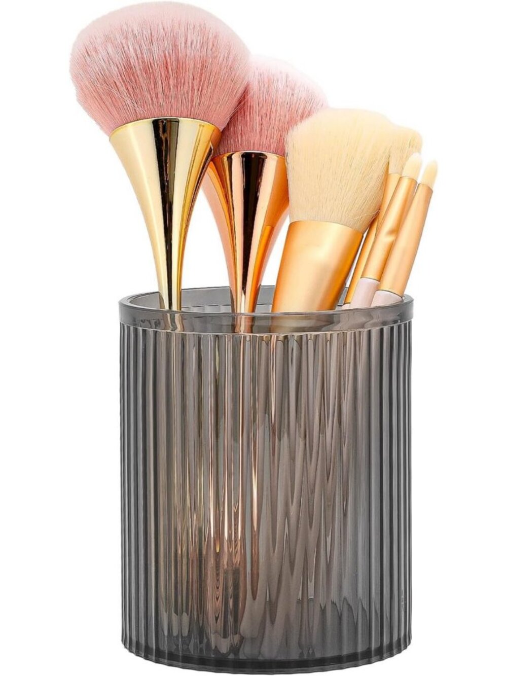 Stylish Acrylic Makeup Brush Holder & Organizer - Vintage Striped Design for